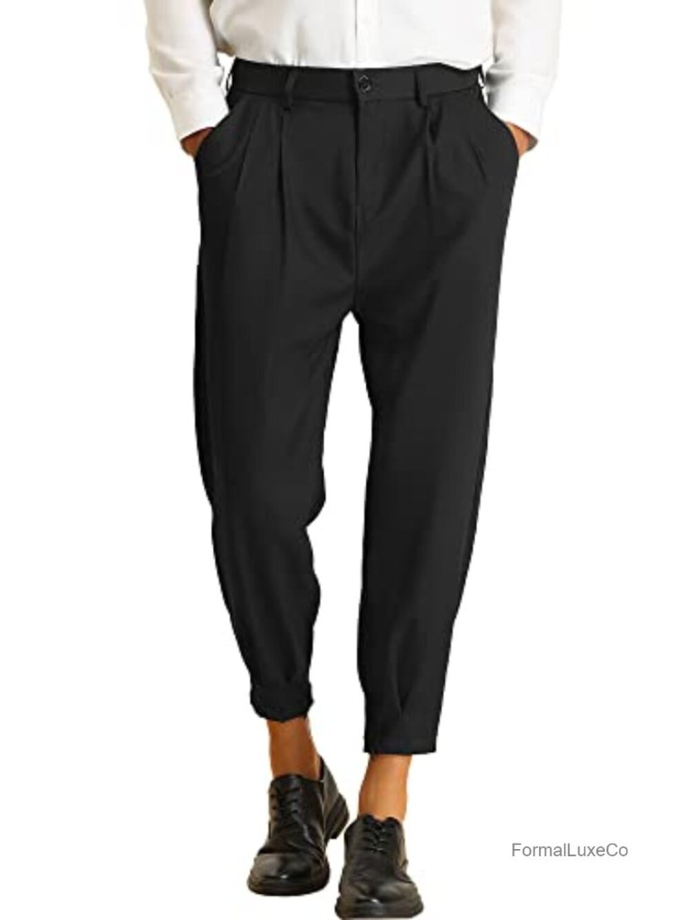 Men's Pleated Front Cropped Tapered Dress Pants Slim Fit